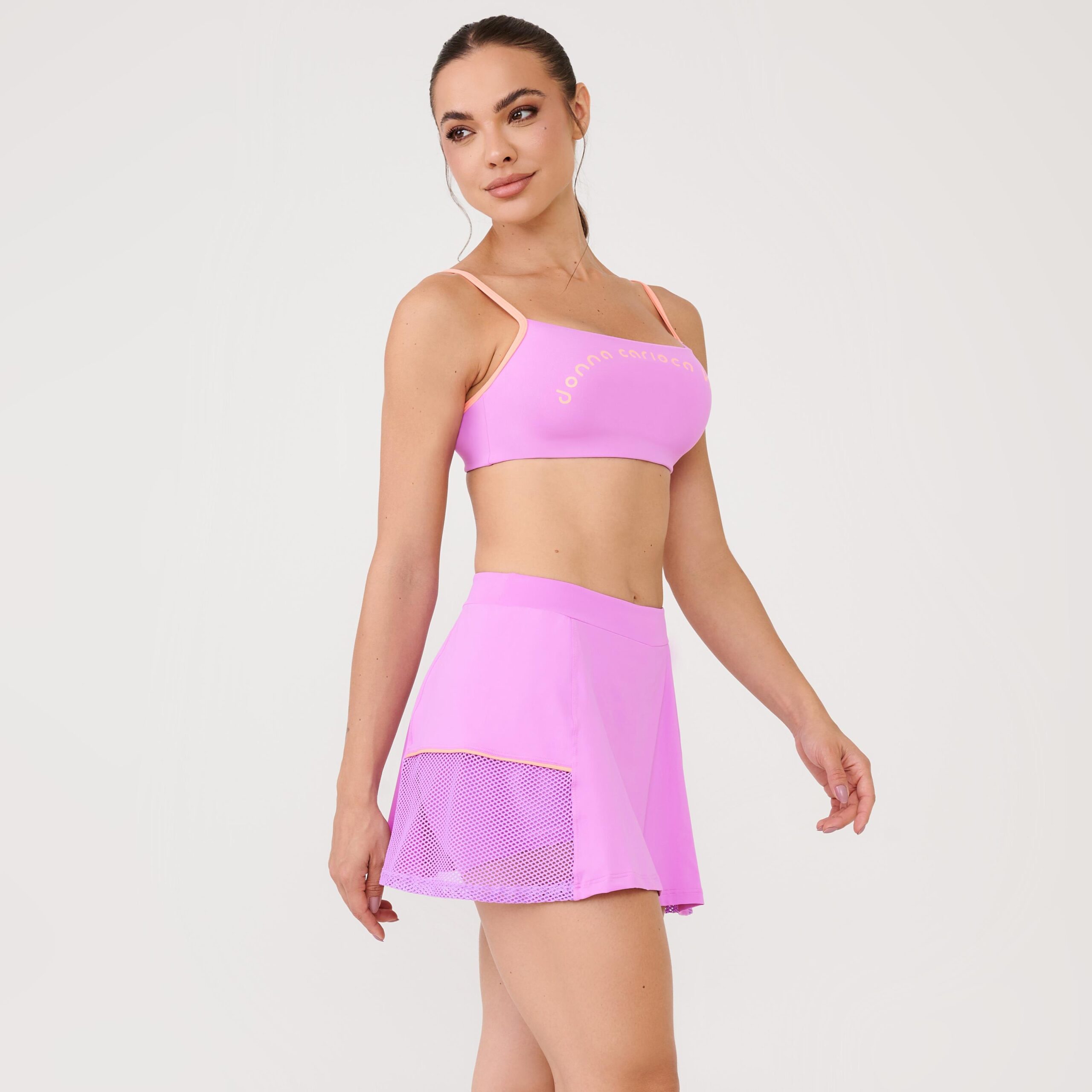 Short Saia Tela Lateral Lilás Deslumbrante Poliamida Soft