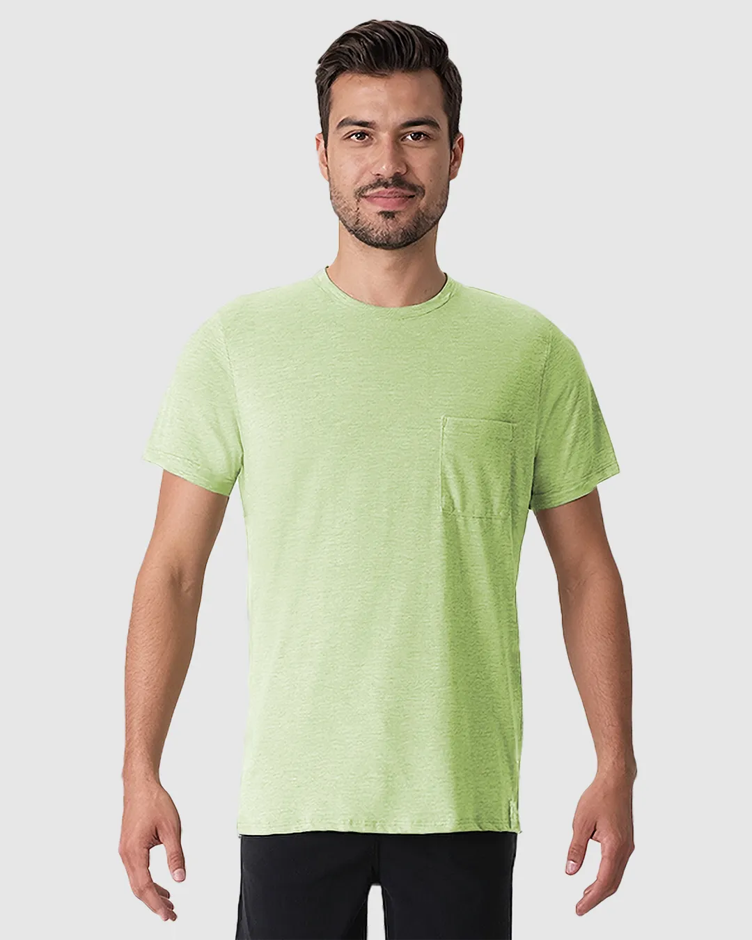 Camiseta Masculina Bolso Frontal Etiqueta Decorativa Malha Com Textura Verde