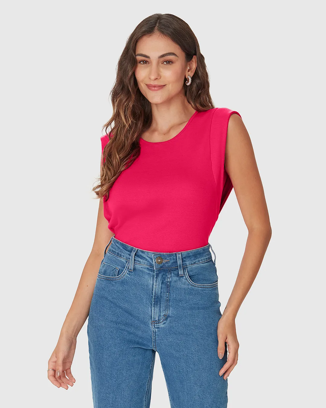 Escolha para comprar pagando menos: Regata Feminina Muscle Tee Decote Redondo Em Algodão Rosa -…