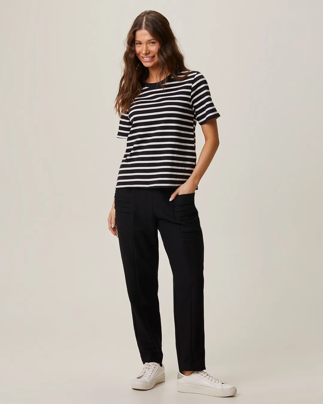 Calça Skinny Feminina Cintura Média Bolso Funcional Em Jeans Stretch Azul — imagem 2